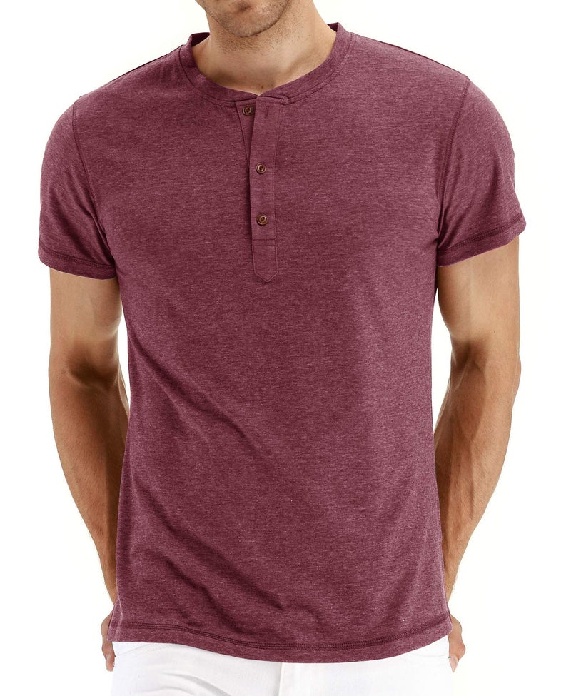 NITAGUT Mens Fashion Casual Front Placket Basic Short Sleeve Henley T-Shirts (L, 00 Vg-Red) - Image 1